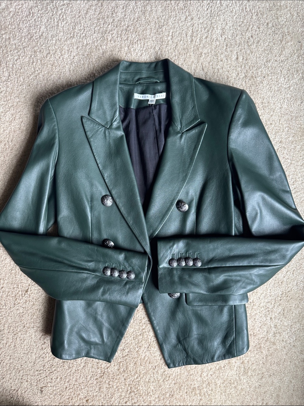 Veronica Beard Cooke Leather Dickey Jacket Dark Green size 6 - Picture 9 of 17